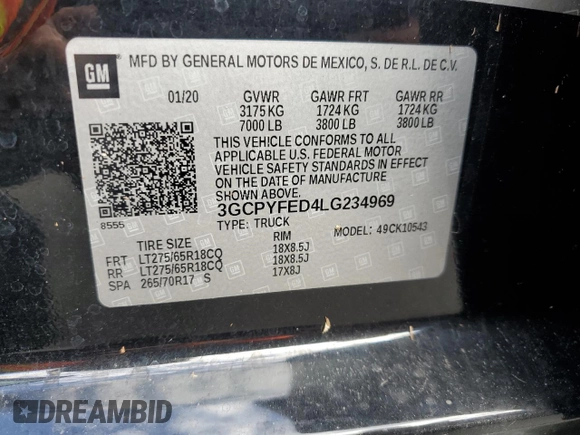 2020 Chevrolet Silverado 1500 LT Trail Boss with VIN 3GCPYFED4LG234969, listed as a Copart auction lot 74617254 with 0 mi miles and Salvage Title. Bid and sale history available at carsss.com. Image 13.