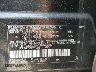 2022 Toyota RAV4 LE with VIN 2T3F1RFV6NC273303, listed as a Copart auction lot 61099085 with 33,712 mi miles and Salvage title. Bid and sale history available at DreamBid. Image 12.