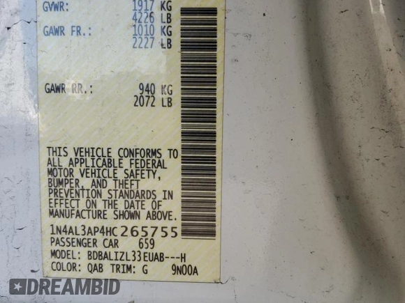 2017 Nissan Altima S with VIN 1N4AL3AP4HC265755, listed as a Copart auction lot 54931845 with 164,109 mi miles and Clean Title. Bid and sale history available at DreamBid. Image 12.