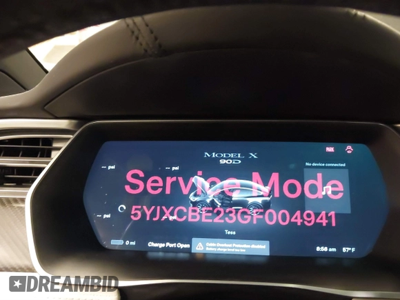 2016 Tesla Model X 70D with VIN 5YJXCBE23GF004941, listed as a IAAI auction lot 41706603 with 108,052 mi miles and . Bid and sale history available at DreamBid. Image 17.