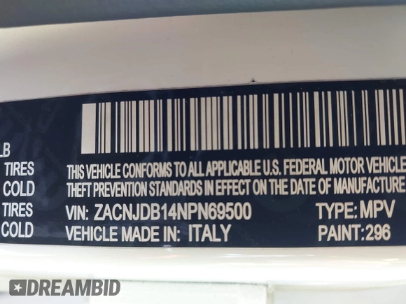 2022 Jeep Renegade Latitude with VIN ZACNJDB14NPN69500, listed as a IAAI auction lot 42478288 with 30,747 mi miles and . Bid and sale history available at DreamBid. Image 9.