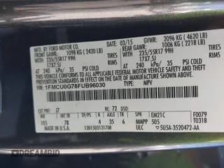 2015 Ford Escape SE with VIN 1FMCU0G78FUB96030, listed as a IAAI auction lot 41949876 with 172,940 mi miles. Bid and sale history available at carsss.com. Image 9.