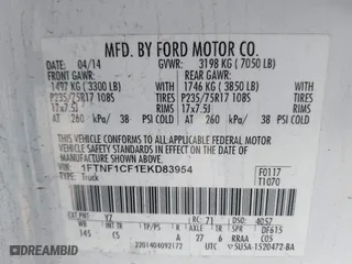 2014 Ford F-150 XL with VIN 1FTNF1CF1EKD83954, listed as a IAAI auction lot 41620910 with 165,042 mi miles. Bid and sale history available at carsss.com. Image 9.