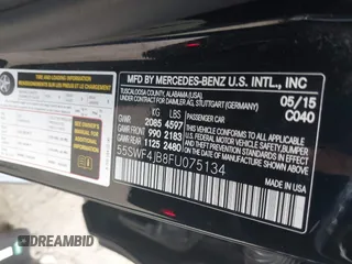 2015 Mercedes-Benz C 300 with VIN 55SWF4JB8FU075134, listed as a IAAI auction lot 39556919 with 102,311 mi miles and . Bid and sale history available at DreamBid. Image 9.