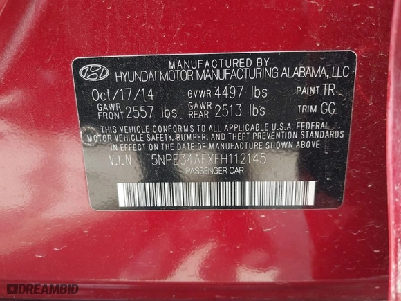 2015 Hyundai Sonata 2.4L Limited with VIN 5NPE34AFXFH112145, listed as a IAAI auction lot 42025615 with 231,496 mi miles. Bid and sale history available at carsss.com. Image 9.