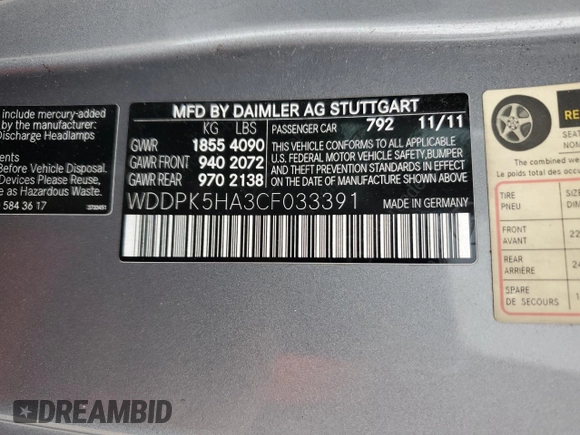 2012 Mercedes-Benz SLK 350 with VIN WDDPK5HA3CF033391, listed as a Copart auction lot 85670954 with 135,423 mi miles and Salvage title. Bid and sale history available at DreamBid. Image 14.