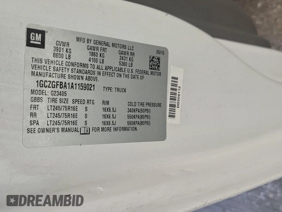 2010 Chevrolet Express Cargo with VIN 1GCZGFBA1A1159021, listed as a IAAI auction lot 42773963 with 181,378 mi miles and . Bid and sale history available at DreamBid. Image 56.