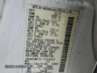 2005 Nissan Pathfinder XE with VIN 5N1AR18W75C731602, listed as a Copart auction lot 81708433 with Not provided miles and Salvage title. Bid and sale history available at DreamBid. Image 12.