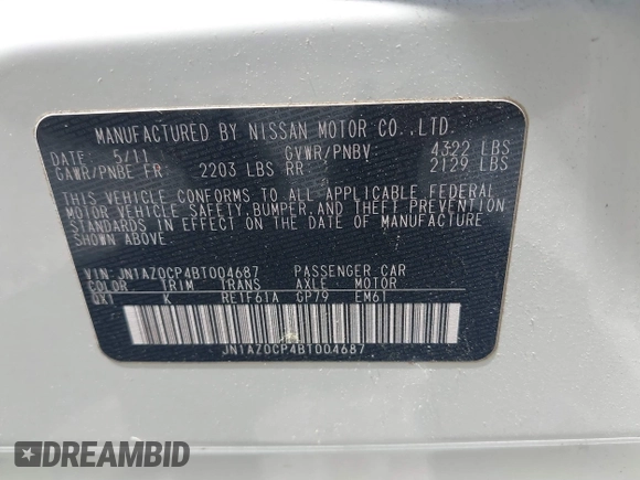 2011 Nissan LEAF SL-e z VIN JN1AZ0CP4BT004687, wystawiony jako IAAI lot #42318422 z przebiegiem 101 344 mil mil oraz . Historia ofert i sprzedaży dostępna na DreamBid. Obrazek 9.
