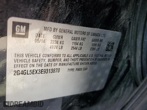 2014 Buick Regal with VIN 2G4GL5EX3E9313870, listed as a Copart auction lot 74001694 with 148,030 mi miles and Clean Title. Bid and sale history available at DreamBid. Image 12.