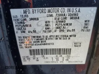 2004 Ford F-150 XLT with VIN 1FTPX14544NB03212, listed as a Copart auction lot 60994015 with 4,223,070 mi miles and Salvage title. Bid and sale history available at DreamBid. Image 12.