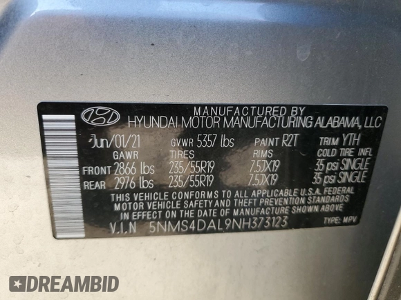 2022 Hyundai Santa Fe Limited with VIN 5NMS4DAL9NH373123, listed as a Copart auction lot 46605795 with 90,930 mi miles and Salvage Title. Bid and sale history available at carsss.com. Image 12.
