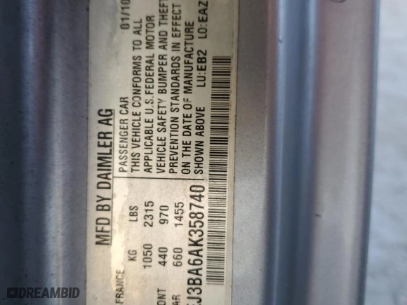 2010 Smart fortwo Pure with VIN WMEEJ3BA6AK358740, listed as a Copart auction lot 76438034 with NaN miles and Non Repairable. Bid and sale history available at carsss.com. Image 13.