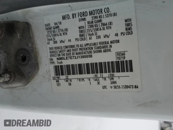 2018 Ford Transit Connect XL with VIN NM0LE7E72J1380058, listed as a Copart auction lot 44032865 with 300,772 mi miles and Salvage title. Bid and sale history available at DreamBid. Image 13.