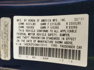 2017 Honda Accord Sedan Sport with VIN 1HGCR2F50HA170111, listed as a IAAI auction lot 41493967 with 276,074 mi miles. Bid and sale history available at carsss.com. Image 9.
