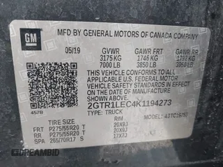 2019 GMC Sierra 1500 Limited with VIN 2GTR1LEC4K1194273, listed as a IAAI auction lot 41480102 with 51,289 mi miles. Bid and sale history available at carsss.com. Image 9.