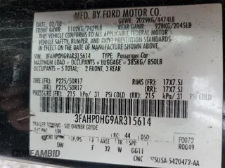 2010 Ford Fusion SE with VIN 3FAHP0HG9AR315614, listed as a Copart auction lot 50540985 with 175,806 mi miles and Salvage Title. Bid and sale history available at carsss.com. Image 15.