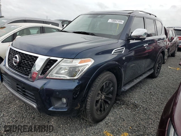 2020 Nissan Armada Platinum with VIN JN8AY2NF8L9360207, listed as a Copart auction lot 73883104 with Not Provided miles and Non Repairable. Bid and sale history available at carsss.com. Image 1.