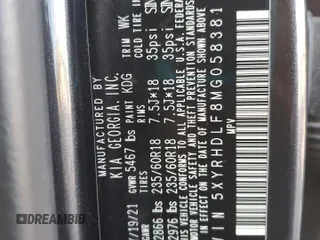 2021 Kia Sorento EX with VIN 5XYRHDLF8MG058381, listed as a Copart auction lot 88867695 with 46,091 mi miles and Salvage Title. Bid and sale history available at DreamBid. Image 15.