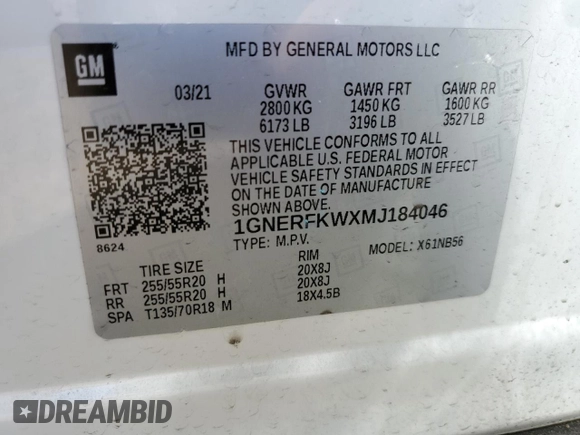 2021 Chevrolet Traverse LS with VIN 1GNERFKWXMJ184046, listed as a Copart auction lot 67483104 with 50,394 mi miles and Salvage Title. Bid and sale history available at carsss.com. Image 14.