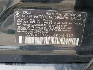 2006 BMW 3 Series 325i with VIN WBAVB13506KX32149, listed as a Copart auction lot 51583305 with 0 mi miles and Salvage Title. Bid and sale history available at carsss.com. Image 12.
