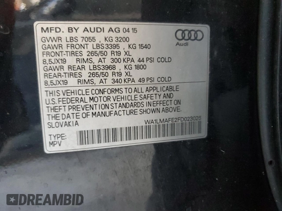 2015 Audi Q7 Premium Plus с VIN WA1LMAFE2FD023026, выставлен на аукционе Copart как лот 43913065 с пробегом 119 991 миль миль и Чистый • Clean title. История ставок и продаж доступна на DreamBid. Изображение 13.