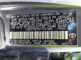 2013 Toyota Prius c One with VIN JTDKDTB32D1541685, listed as a IAAI auction lot 41856744 with 1 mi miles. Bid and sale history available at carsss.com. Image 9.