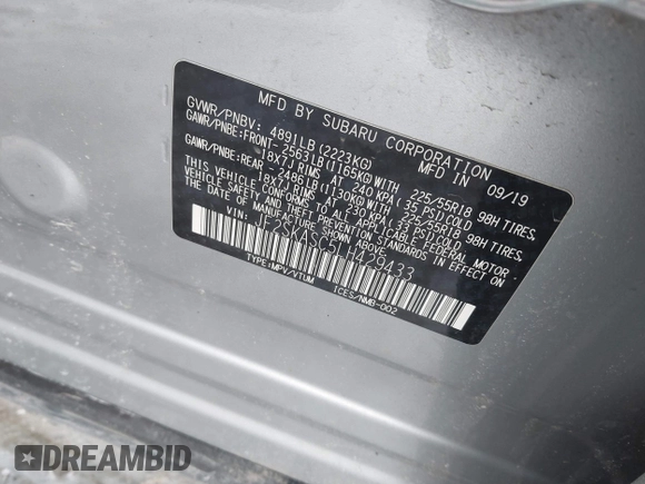 2020 Subaru Forester Limited with VIN JF2SKASC5LH429433, listed as a IAAI auction lot 41405014 with 70,470 mi miles. Bid and sale history available at carsss.com. Image 9.