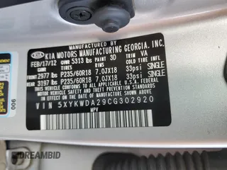 2012 Kia Sorento SX with VIN 5XYKWDA29CG302920, listed as a Copart auction lot 56237235 with 137,998 mi miles and Salvage title. Bid and sale history available at DreamBid. Image 13.