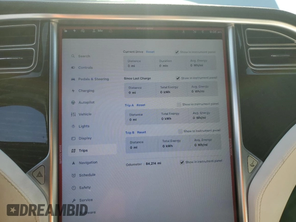 2017 Tesla Model S 60 with VIN 5YJSA1E15HF203248, listed as a Copart auction lot 54923855 with 84,214 mi miles and Salvage title. Bid and sale history available at DreamBid. Image 9.