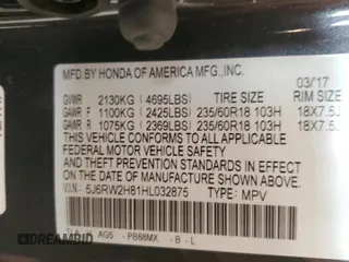2017 Honda CR-V EX-L with VIN 5J6RW2H81HL032875, listed as a Copart auction lot 45604395 with 130,000 mi miles and Salvage Title. Bid and sale history available at DreamBid. Image 15.