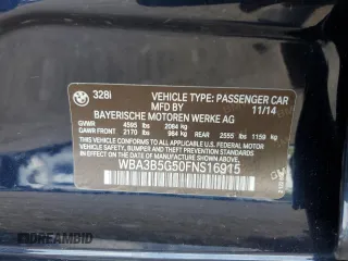 2015 BMW 3 Series 328i xDrive with VIN WBA3B5G50FNS16915, listed as a Copart auction lot 61603915 with 137,059 mi miles and Salvage title. Bid and sale history available at DreamBid. Image 12.