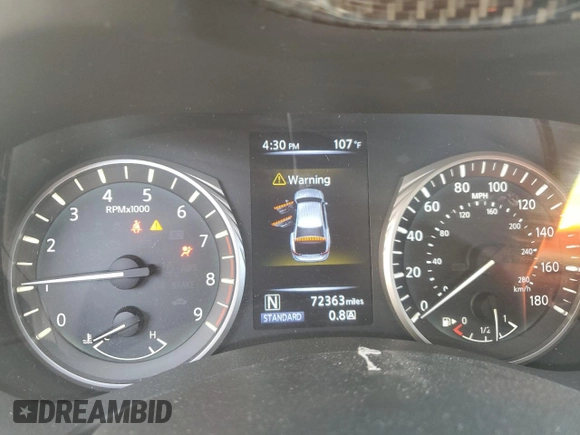 2018 Infiniti Q50 Luxe with VIN JN1EV7AP6JM351908, listed as a Copart auction lot 58056805 with 72,363 mi miles and Salvage title. Bid and sale history available at DreamBid. Image 9.
