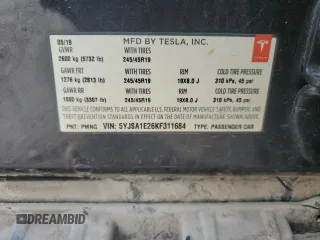 2019 Tesla Model S 75D z VIN 5YJSA1E26KF311684, wystawiony jako Copart lot #84538004 z przebiegiem 165 323 mil mil oraz Szkoda całkowita • Salvage title. Historia ofert i sprzedaży dostępna na DreamBid. Obrazek 15.