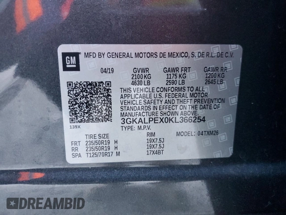 2019 GMC Terrain SLT z VIN 3GKALPEX0KL366254, wystawiony jako Copart lot #82898454 z przebiegiem 89 135 mil mil oraz Szkoda całkowita • Salvage title. Historia ofert i sprzedaży dostępna na DreamBid. Obrazek 13.