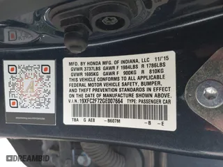 2016 Honda Civic Sedan EX with VIN 19XFC2F72GE007664, listed as a IAAI auction lot 42026179 with 236,869 mi miles. Bid and sale history available at carsss.com. Image 9.