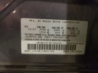 2008 Mazda 3 Sport with VIN JM1BK12F981866604, listed as a Copart auction lot 55243085 with 204,494 mi miles and Salvage Title. Bid and sale history available at DreamBid. Image 12.