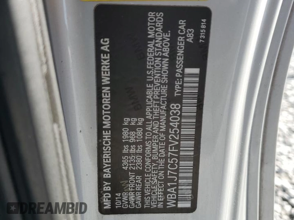 2015 BMW 2 Series M235i with VIN WBA1J7C57FV254038, listed as a Copart auction lot 73657294 with 117,883 mi miles and Salvage Title. Bid and sale history available at carsss.com. Image 14.
