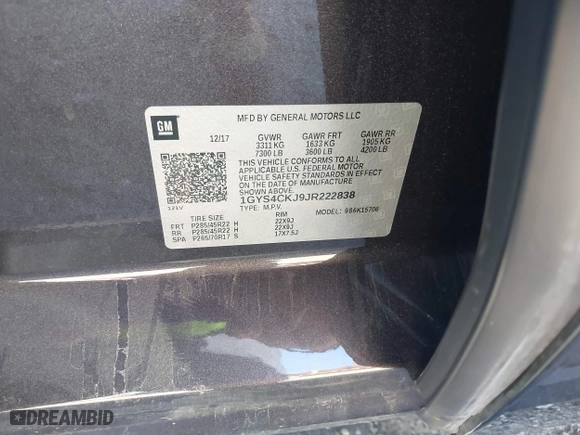 2018 Cadillac Escalade Premium Luxury with VIN 1GYS4CKJ9JR222838, listed as a IAAI auction lot 41192354 with 78,389 mi miles. Bid and sale history available at carsss.com. Image 9.
