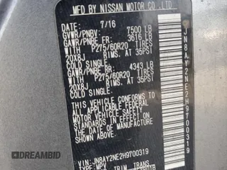 2017 Nissan Armada Platinum z VIN JN8AY2NE2H9700319, wystawiony jako Copart lot #51859735 z przebiegiem Nie podano mil oraz Szkoda całkowita • Salvage title. Historia ofert i sprzedaży dostępna na DreamBid. Obrazek 13.