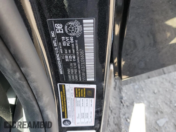 2018 Mercedes-Benz C 43 AMG with VIN 55SWF6EB7JU266087, listed as a Copart auction lot 52188745 with 45,891 mi miles and Salvage title. Bid and sale history available at DreamBid. Image 13.