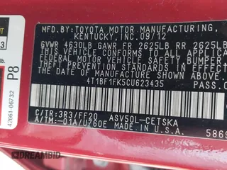 2012 Toyota Camry L with VIN 4T1BF1FK5CU623435, listed as a IAAI auction lot 41982928 with 114,914 mi miles and . Bid and sale history available at DreamBid. Image 9.