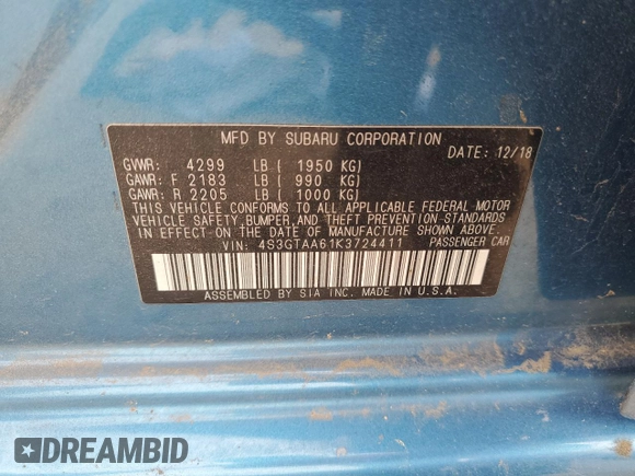 2019 Subaru Impreza с VIN 4S3GTAA61K3724411, выставлен на аукционе Copart как лот 52141095 с пробегом 46 138 миль миль и Чистый • Clean title. История ставок и продаж доступна на DreamBid. Изображение 12.