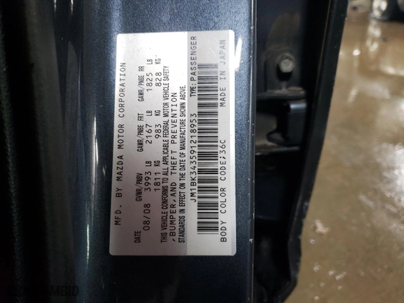 2009 Mazda Mazda3 s Touring with VIN JM1BK343591218953, listed as a Copart auction lot 45794715 with 136,251 mi miles and Salvage Title. Bid and sale history available at carsss.com. Image 12.