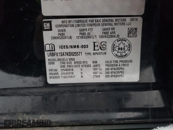 2019 Buick Envision Essence with VIN LRBFX1SA7KD025571, listed as a Copart auction lot 48222975 with 56,328 mi miles and Salvage Title. Bid and sale history available at DreamBid. Image 14.