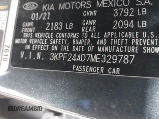 2021 Kia Forte LXS with VIN 3KPF24AD7ME329787, listed as a IAAI auction lot 41976938 with 134,385 mi miles and . Bid and sale history available at DreamBid. Image 9.