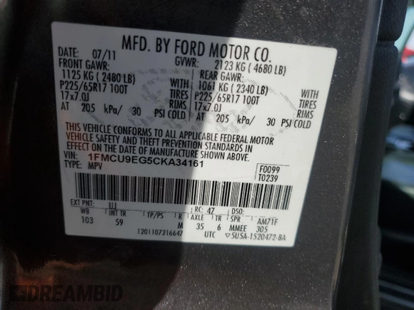 2012 Ford Escape Limited with VIN 1FMCU9EG5CKA34161, listed as a Copart auction lot 50657415 with 158,116 mi miles and Salvage Title. Bid and sale history available at carsss.com. Image 13.