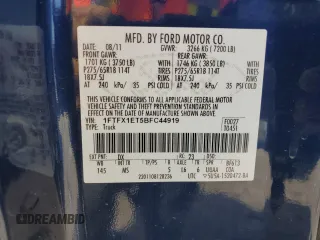 2011 Ford F-150 XL with VIN 1FTFX1ET5BFC44919, listed as a Copart auction lot 58514555 with 166,500 mi miles and Salvage title. Bid and sale history available at DreamBid. Image 12.