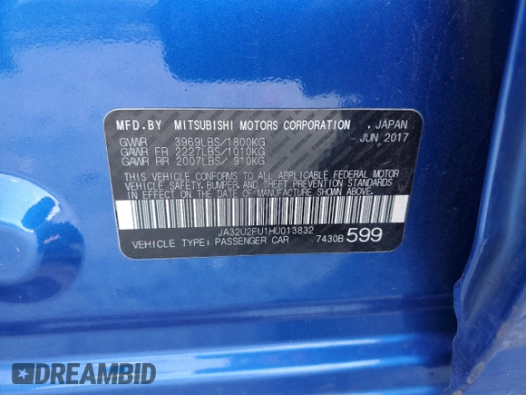 2017 Mitsubishi Lancer ES with VIN JA32U2FU1HU013832, listed as a Copart auction lot 67663804 with 130,074 mi miles and Salvage Title. Bid and sale history available at carsss.com. Image 12.