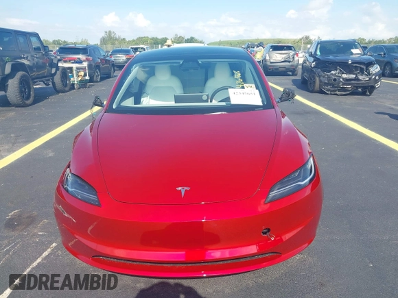 2025 Tesla Model 3 Long Range with VIN 5YJ3E1EA6SF967254, listed as a IAAI auction lot 42345651 with 1,180 mi miles and . Bid and sale history available at DreamBid. Image 13.